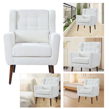 US Local Modern Upholstered Chairs, Teddy Fabric Living Room Chairs, Comfortable Reading Chairs, Medieval Upholstery Chairs, Chaise Longues Armchairs For Living Room Bedrooms - White