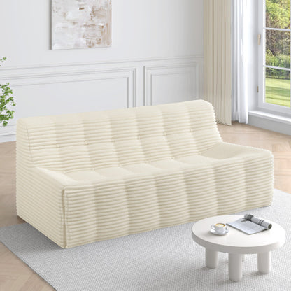 US Local Sofa, Full Sponge Compression Corduroy 3 Seat Sofa, Modern Minimalist Style Corduroy Sofa, Comfortable Compression Sofa, Space Efficient Design   Beige