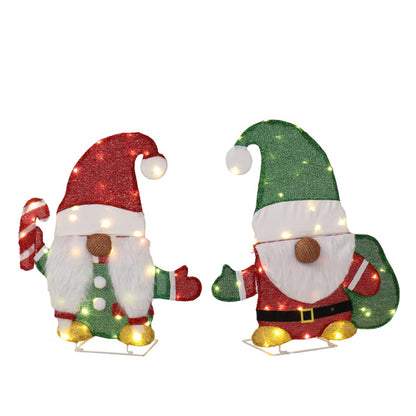 US Local Set Of 2 Lighted Gnome And Candy Cane Christmas Decorations, Pre-lit 2D Holiday Decor With 80 Warm White LED Lights For Xmas Outdoor Indoor Decor Lighted Holiday Displays