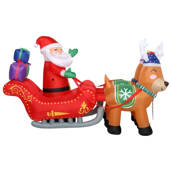 7ft 8pcs LED Lights 24W Double Deer Cart Santa Model Garden Elk Christmas Decoration