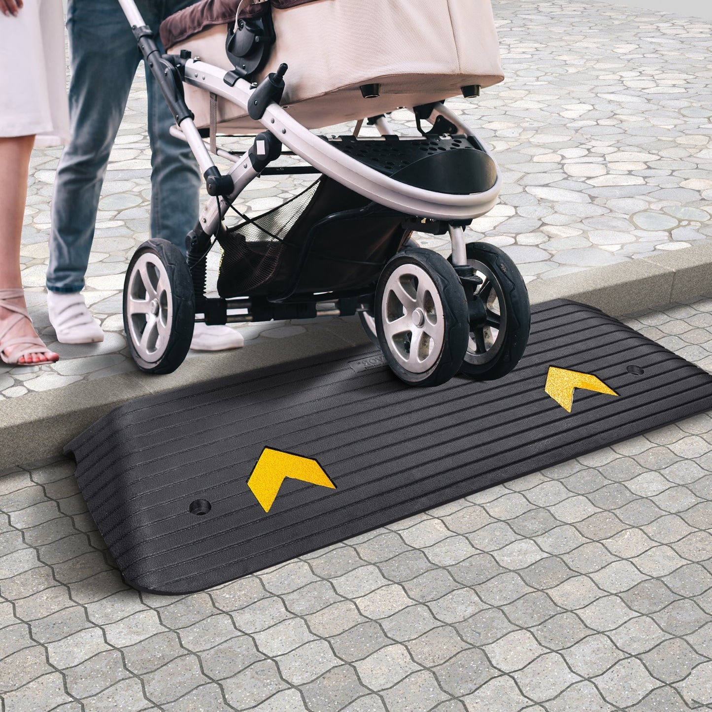 US Local VEVOR Upgraded Rubber Threshold Ramp,Rise Wheelchair Ramp Doorway, Natural Curb Ramp Rated 33069Lbs Load Capacity, Non-Slip Textured Surface Rubber Curb Ramp For Wheelchair And Scooter Black
