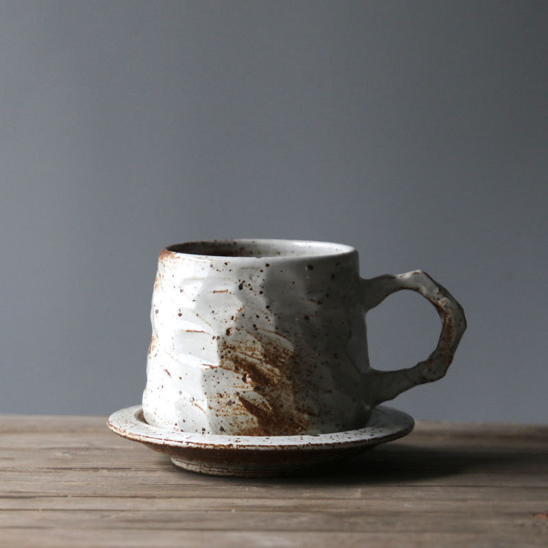 Japanese Style Stoneware Coffee Cup And Saucer Set