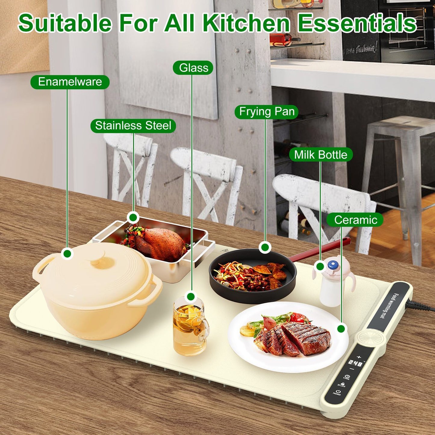 US Local 2 Size Optional Silicone Food Warming Mat With 9 Temperature Levels 6Hrs Timer Child Lock Auto Shut Off Roll-Up Electric Warming Tray For Party Buffet Gathering Daily Use 8S Fast And Even Heating