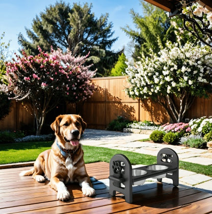 White Adjustable Pet Bowl Travel Ready HDPE Durable Poly Lumber Recycled