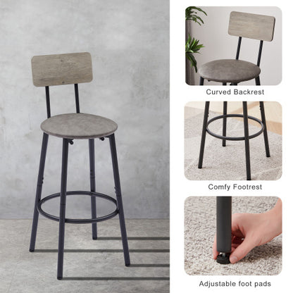 US Local Bar Table Set With 2 Bar Stools PU Soft Seat With Backrest, Grey
