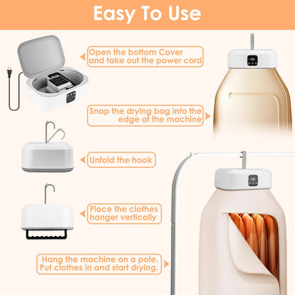 US Local 1Pc Portable Clothes Dryer Mini Dryer Foldable Dryer Machine With Timer UV Sterilization 2 Drying Modes Remote Control For Apartment Dorm RV Travel Home