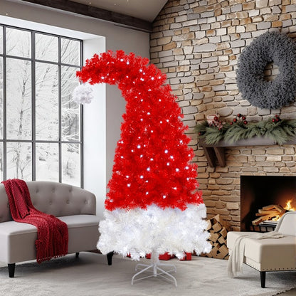 US Local 6FT Artificial Christmas Tree With LED Light, Santa's Hat Shape Artificial Whimsical Xmas Tree With 1050 Tip, Curved Xmax Tree
