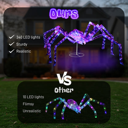 US Local 3ft Prism Spider, Illusion, 340 Purple Copper Wire Light, 4.5V 3.6W Halloween Standing Decoration US Specification