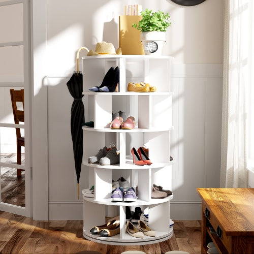 UK Local Shoe Rack, Rotatable Angle, White Round, 5 Tiers, Height 115 Cm, Width 60 Cm