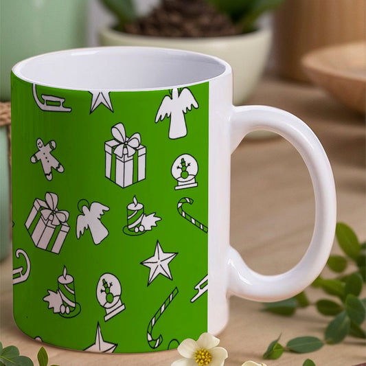 POD US Local White mug with full print, Christmas Green 0024