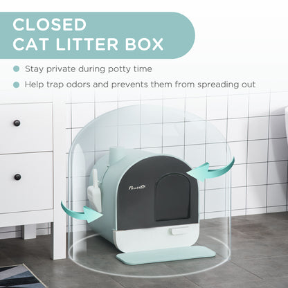 US Local Cat Litter Box With Lid, Indoor Cat With Tray, Spoon, Strainer