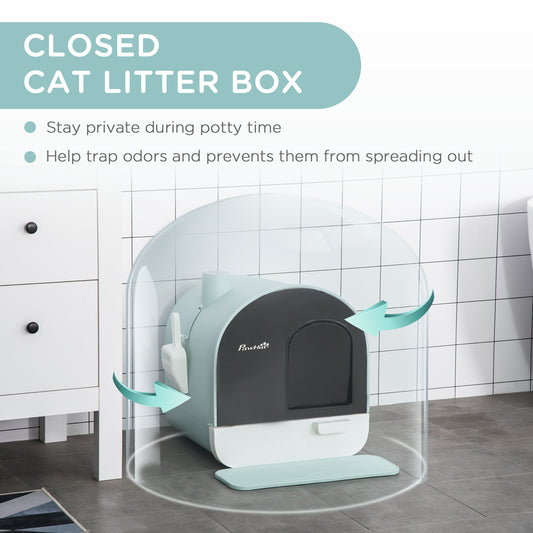 US Local Cat Litter Box With Lid, Indoor Cat With Tray, Spoon, Strainer