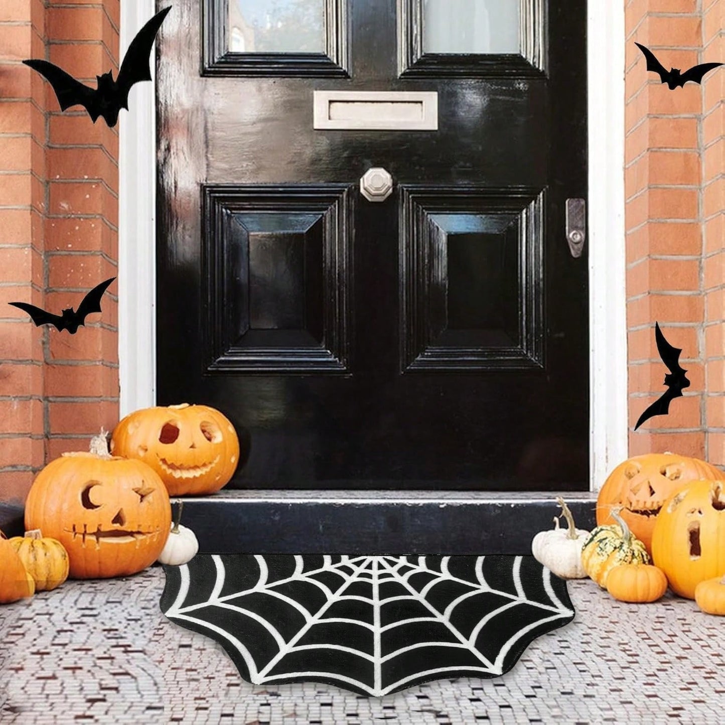 US Local Halloween Carpet 23.6x15.7 Inches And 31.5x19Inches Gothic Carpet Spider Web Indoor Rug Halloween Bathroom Mat Non-Slip Carpet Spider Web Bath Mat Suitable For Front Door, Bedroom, Living Room