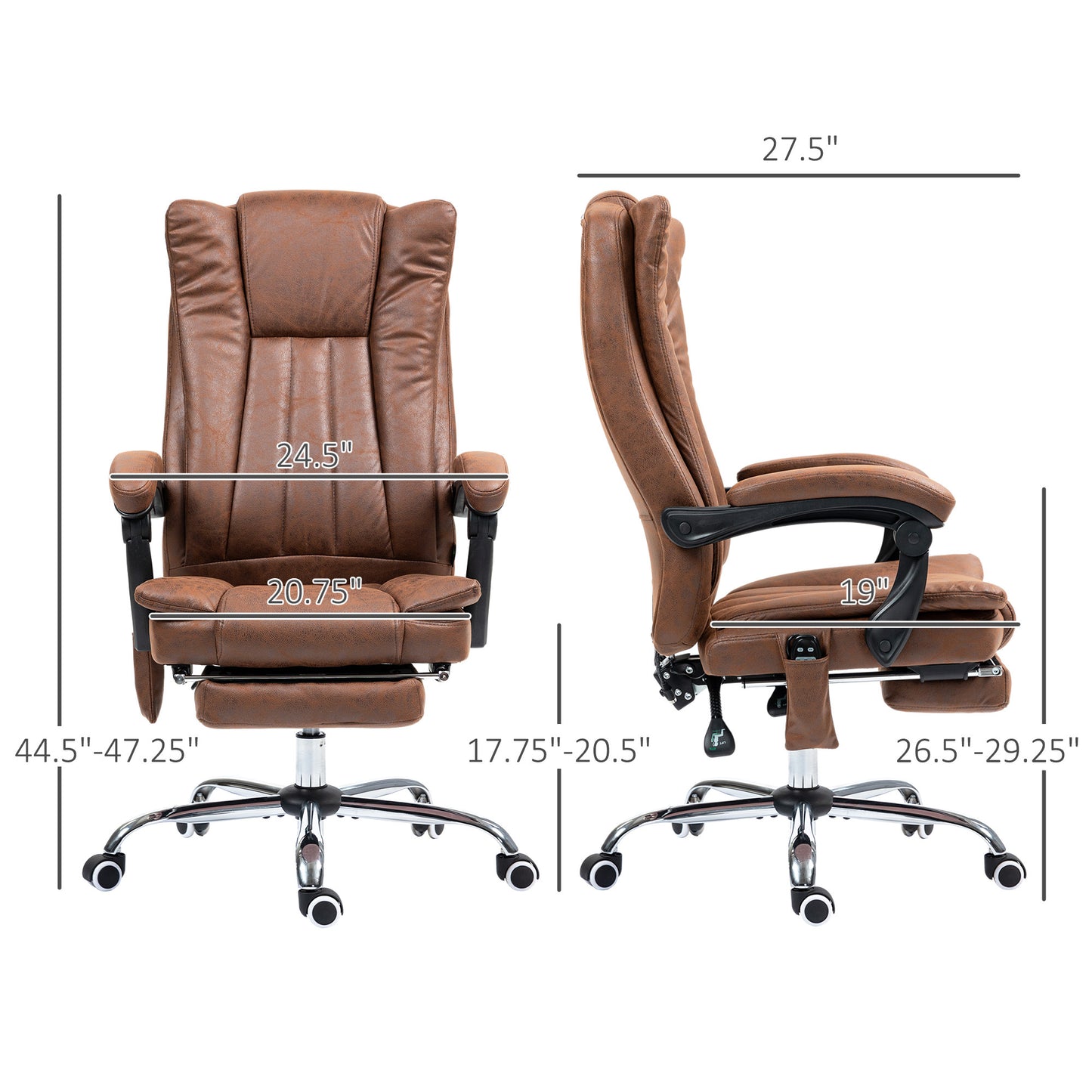 US Local Massage Office Chair With 6 Points And Heat, Reclining Computer Chair With Adjustable Height And Footrest, Brown