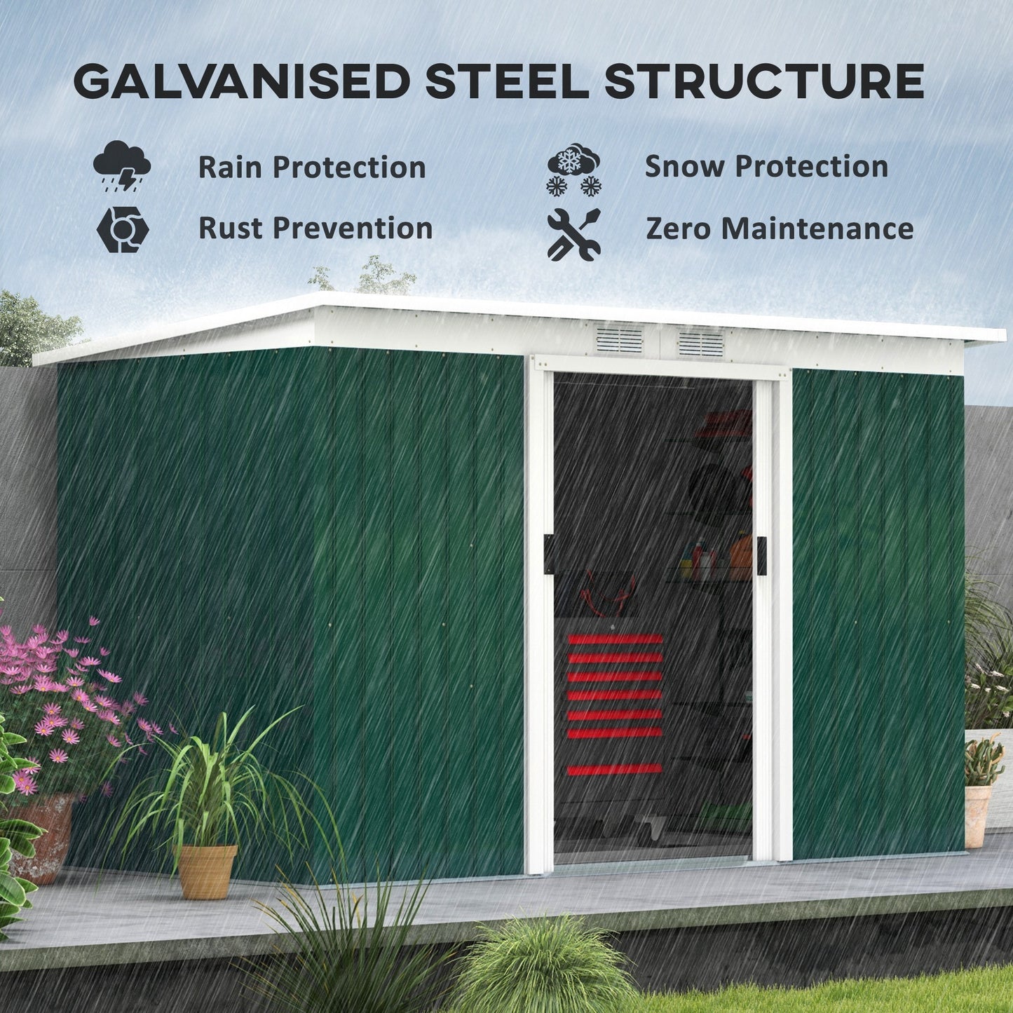 9'x4.5'x5.5' Rust Resistant Metal Garden Shed, Vented, Green White, Perfect For Backyard Lawn Tool Storage  Garden Essentials