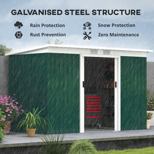 9'x4.5'x5.5' Rust Resistant Metal Garden Shed, Vented, Green White, Perfect For Backyard Lawn Tool Storage  Garden Essentials