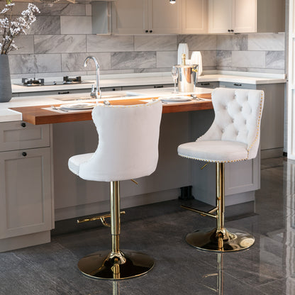 US Local A&A Furniture,Golden Swivel Velvet Barstools Adjusatble Seat Height From 25-33 Inch