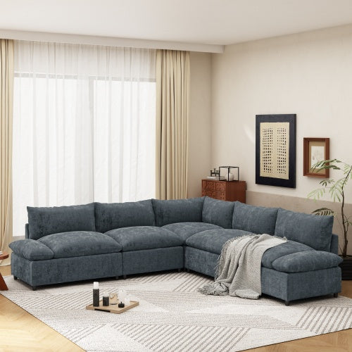 US Local 115.5 Modular Deep Gray Sectional Sofa With Durable Polyester Upholstery, Plush Cushions, Hidden Storage Compartments, And Versatile Design For Living Room, Lounge, Or Office