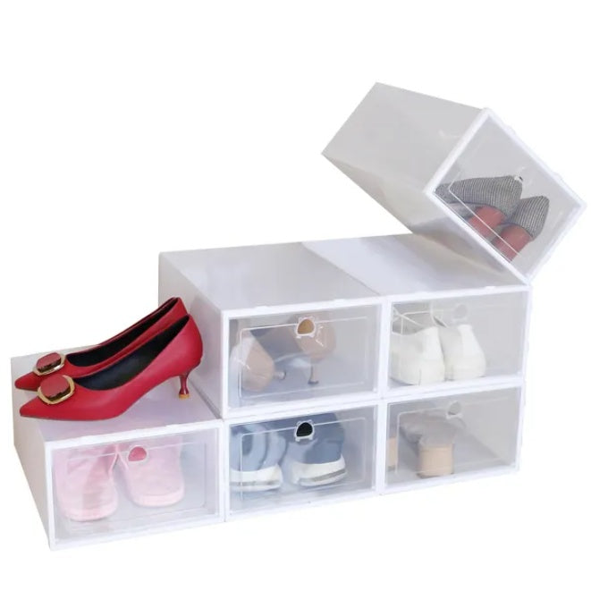 US Local 6Pcs Collapsible Shoe Box Stackable Shoe Storage Bin Transparent Dustproof PP Shoe Organizer Container