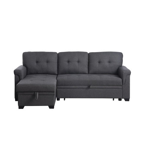 US Local Dark Gray Linen Reversible Sleeper Sectional Sofa With Storage Chaise