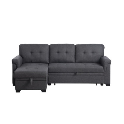 US Local Dark Gray Linen Reversible Sleeper Sectional Sofa With Storage Chaise