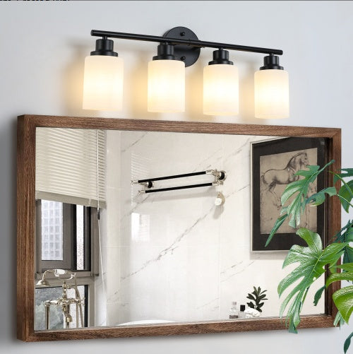 US Local 24 Modern 4-Light Vanity Bathroom Mirror Light, Frosted White Glass With Black Iron Frame, Contemporary Wall Sconce For Bedroom, Bathroom, And Dressing Room Bulb Not Included