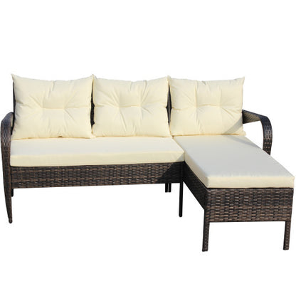 US Local Outdoor Patio Furniture Sets 2 Piece Conversation Set Wicker Ratten Sectional Sofa With Seat CushionsBeige Cushion