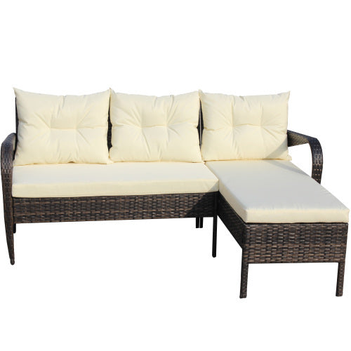 US Local Outdoor Patio Furniture Sets 2 Piece Conversation Set Wicker Ratten Sectional Sofa With Seat CushionsBeige Cushion