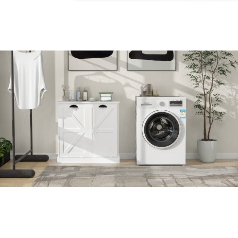 US Local Two-Compartment Tilt-Out Laundry Sorter Cabinet-White