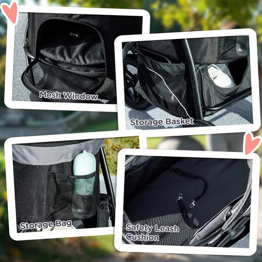 US Local 3 In 1 Pet Jogging Stroller For Small Dogs And Cats With Detachable Carrier, Storage Basket, Gray