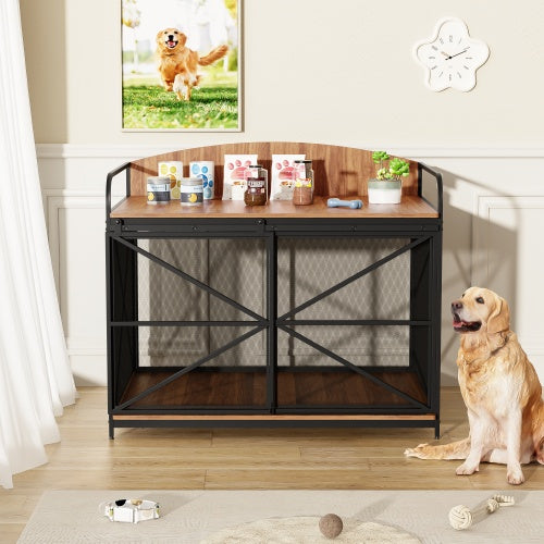 US Local 42.8 Heavy Duty Large Dog Crate Furniture For Large Medium Dog, Farmhouse Wooden Dog Kennel Indoor End Table, Decorative Pet House For Large Dogs