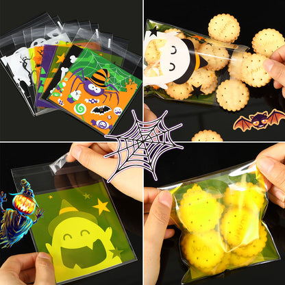 US Local 450 Pcs Halloween Cellophane Treat Bags Self-sealing Clear Candy Cookie Bags Pumpkin Ghost Black Cat Skull Trick Or Treat Bags For Halloween Birthday Trick Or Treat Party Favors Supplies