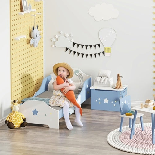 UK Local HOMCOM Toddler Bed Frame, Kids Bedroom Furniture For Boys Girls With Safe Guardrails, Low Junior Blue