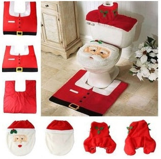 US Local Merry Christmas Bathroom Curtain Santa Claus Toilet Seat Christmas Decorations