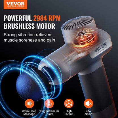 US Local VEVOR Massage Gun Deep Tissue, Percussion Muscle Massager For Athletes - With 5 Speed Levels & 6 Massage Heads, 7.4V 2500mAh Batteries, Handheld Electric Massage Gun For Pain Relief, Muscle Relaxation