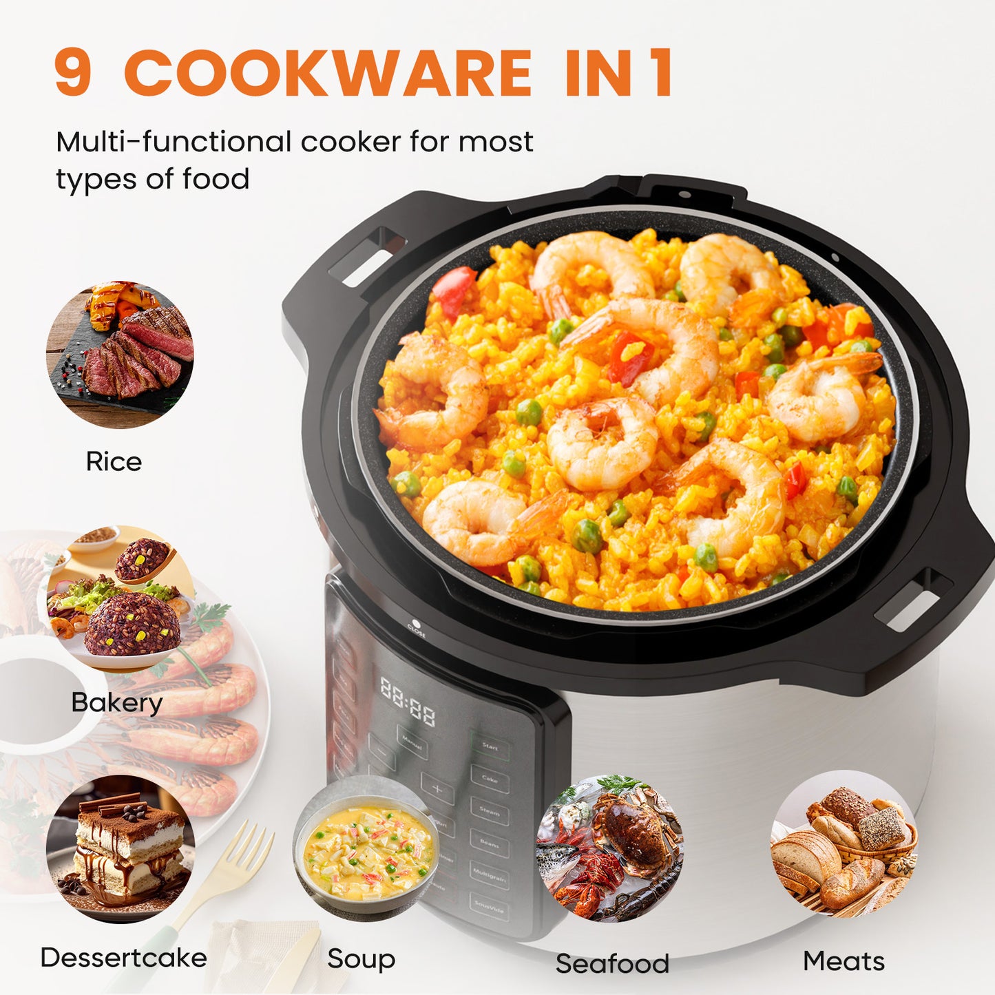US Local 9 In 1 Electric Pressure Cooker, Warmer & Sterilizer, Saute, Slow Cooker, Rice Cooker, Multi-Functional Smart Pot