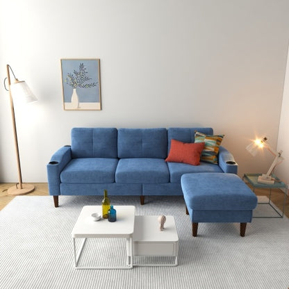 US Local Convertible Combination Sofa Sofa L-Shaped Sofa With Storage Cabinet Footstool, Living Room Navy Blue Sofa, Living Room Bedroom Office Small Space 3-Seater Combination Sofa