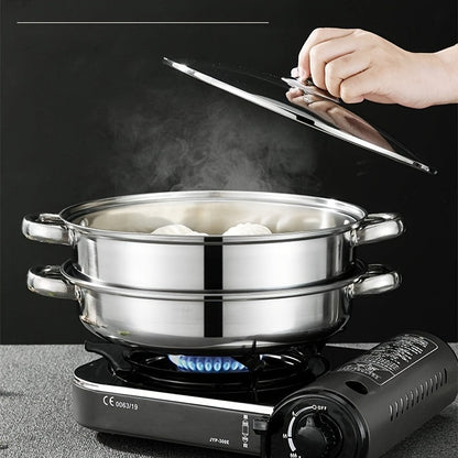 US Local High Quality Stainless Steel Steamer Set - Double-layer Thickened Design, Suitable For Induction Cookers And Gas Stoves - Perfect For Cooking And Hospitality, Durable Household Kitchen Utensils