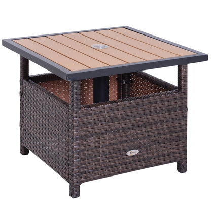 US Local Rattan Wicker Outdoor Accent Table With Patio Umbrella Hole, Convenient For Garden