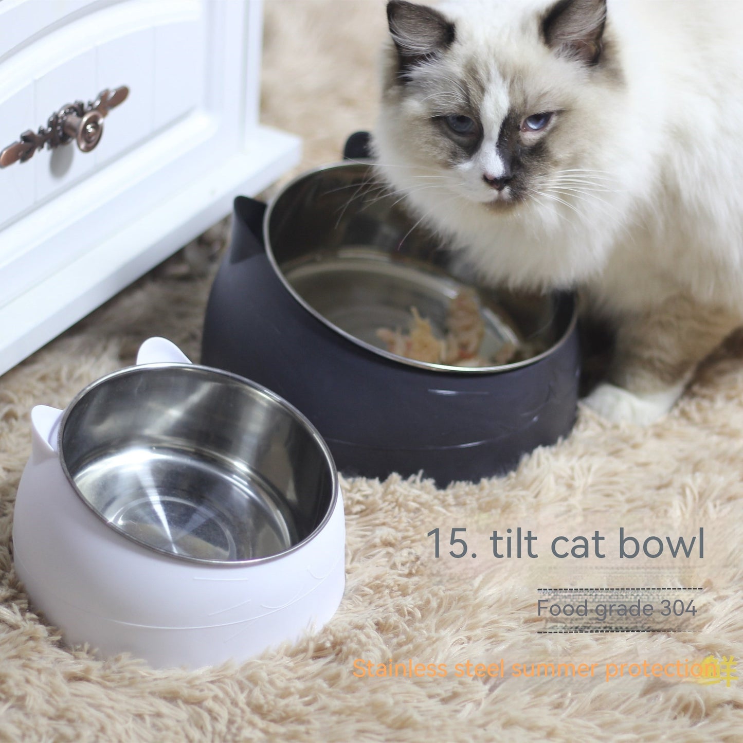 US Local Stainless Steel Dog Bowl Double Bowl Cervical Protection Oblique Mouth Hot Pet Food Basin Supplies