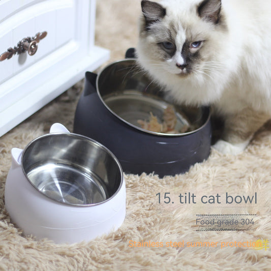 US Local Stainless Steel Dog Bowl Double Bowl Cervical Protection Oblique Mouth Hot Pet Food Basin Supplies