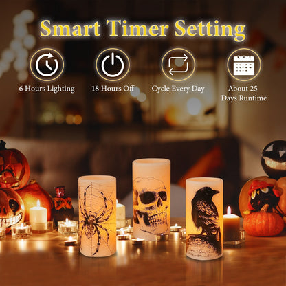 US Local 3 Pack Halloween Flameless Candle Lamp With Timer Setting Battery Operated Warm Orange Light Candles For Halloween Party Decoration
