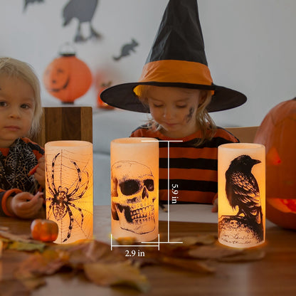 US Local 3 Pack Halloween Flameless Candle Lamp With Timer Setting Battery Operated Warm Orange Light Candles For Halloween Party Decoration