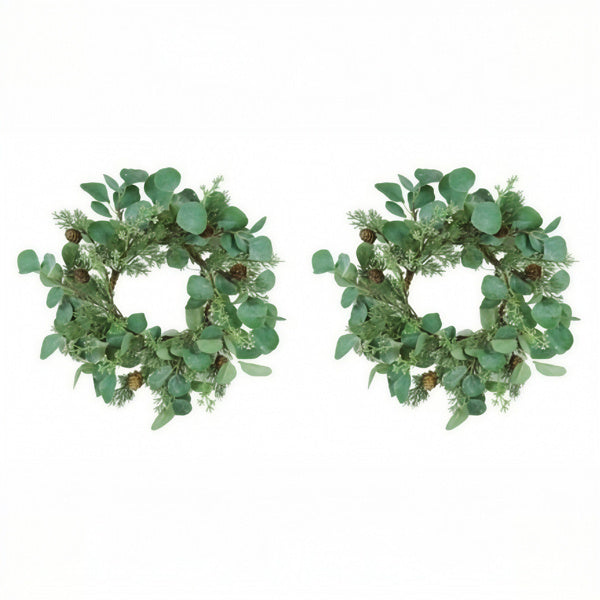 US Local 2PCS Set Christmas Wreath Eucalyptus Candle Rings 14.2in Green Artificial Plants Home Door Decor Holiday Wall Pendant FBA Shipment