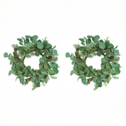 US Local 2PCS Set Christmas Wreath Eucalyptus Candle Rings 14.2in Green Artificial Plants Home Door Decor Holiday Wall Pendant FBA Shipment