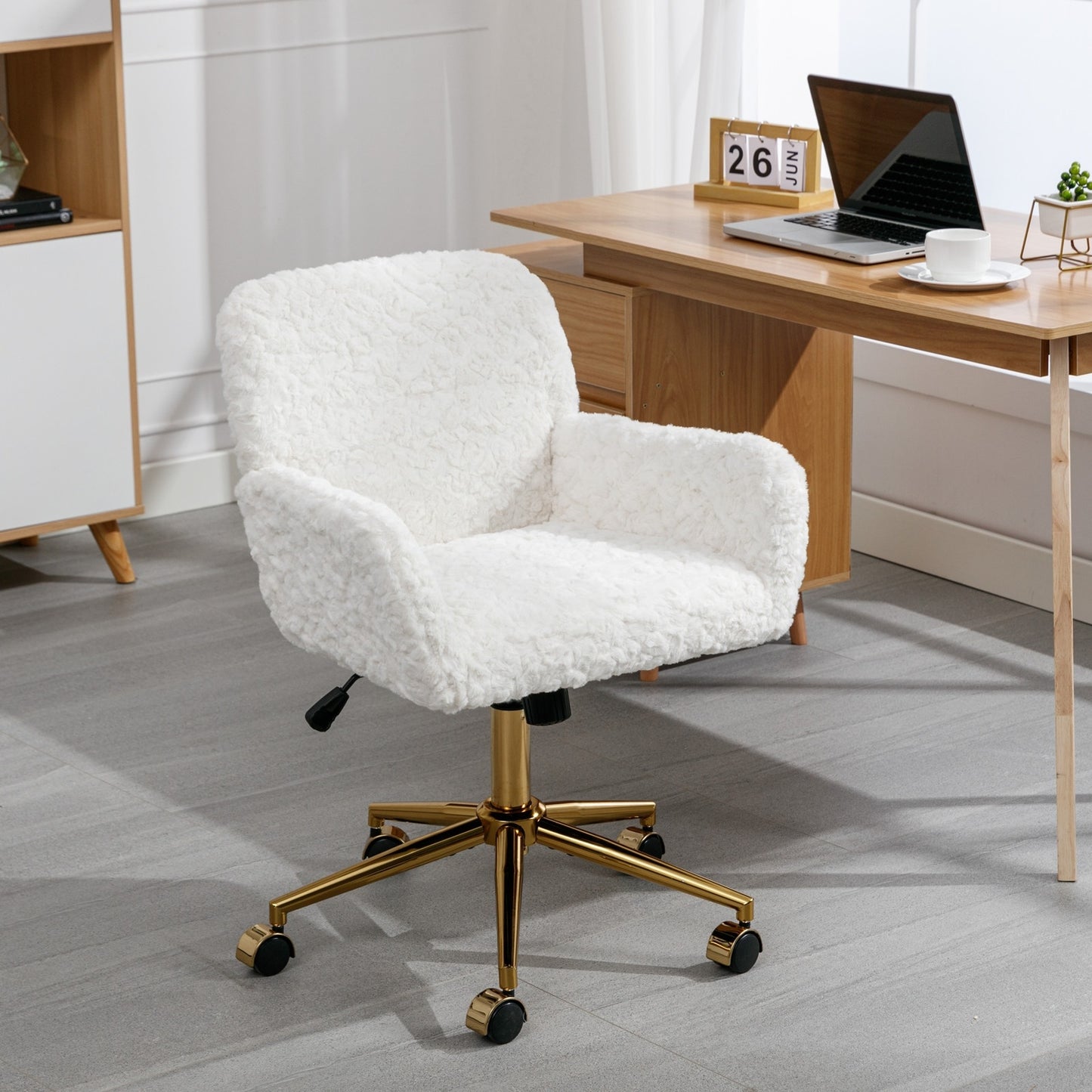 US Local A&A Furniture Rabbit Hair Office Chair With Golden Base, Adjustable