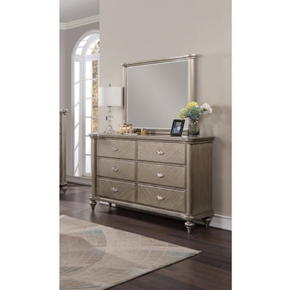 US Local Luxury Antique Silver Champagne Finish Dresser W Mirror Storage Space Drawers Bedroom Furniture