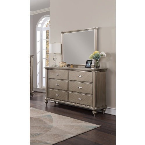 US Local Luxury Antique Silver Champagne Finish Dresser W Mirror Storage Space Drawers Bedroom Furniture
