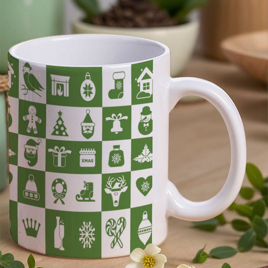 POD US Local White mug with full print, Christmas Santa Claus Reindeer Green 0052