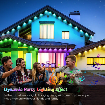 US Local 101FT Length Permanent Outdoor Lights With 72Pcs RGB Beads IP67 Waterproof Smart Eave Light For Halloween Christmas Daily House Lighting Works With Alexa Google Assistant